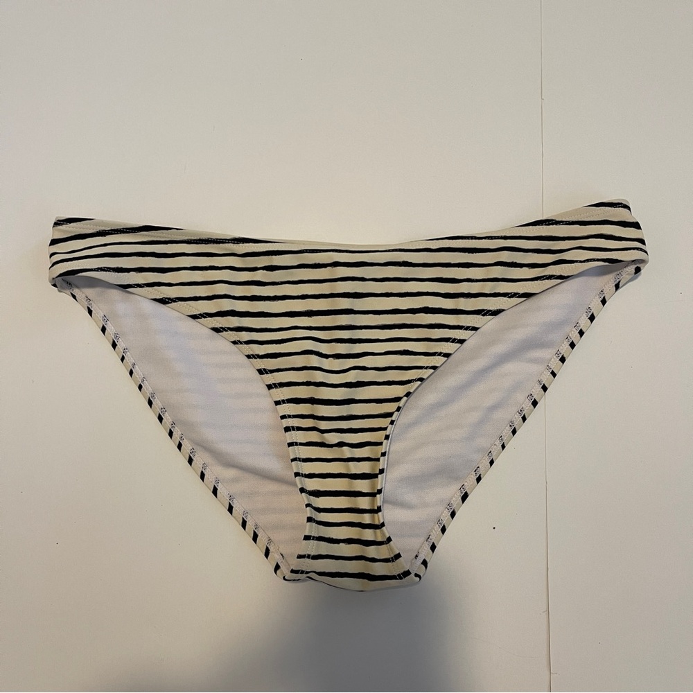 Black and Cream Striped Swimsuit Bottom